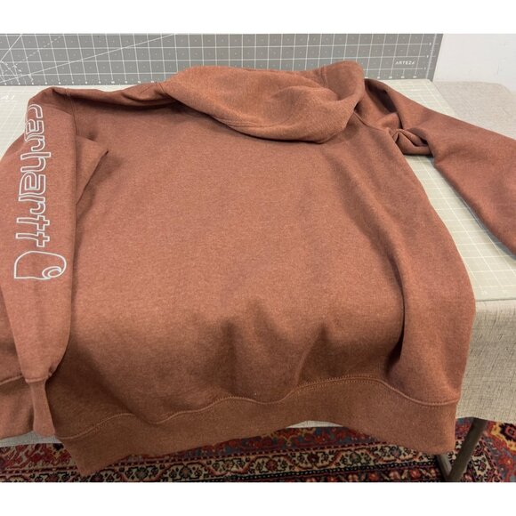 Carhartt Mens Loose Fit Midweight Hoodie M Mocha Heather Graphic Sleeve Logo New - Picture 3 of 11